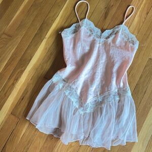 Vintage Pink Sheer Teddy Nightie Lace Trim Ice Skater like Dress